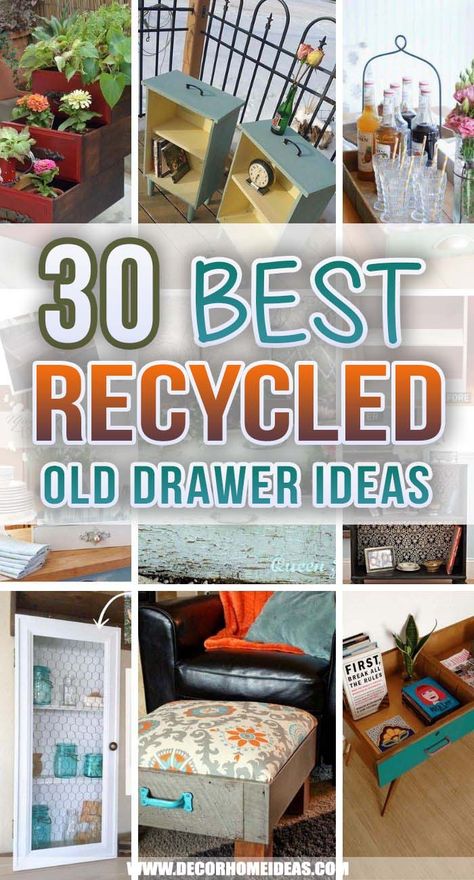 Best Upcycled Old Drawer Ideas. If you’ve been looking for a way to repurpose or recycle old drawers, we have something for you. These are the best and unique ways that you can use old drawers and make them shine again. #decorhomeideas Recycled Drawers Upcycling, Drawer Crafts Ideas, How To Use Old Drawers Ideas, Using Old Drawers Ideas, What Can You Do With Old Dresser Drawers, Old Draws Repurposed, Diy Drawer Repurpose, Recycle Old Drawers, Diy With Drawers Projects