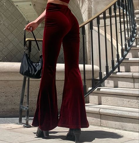 velvet flare pants baggy bellbottom cute photo fashion Red Bellbottoms, Velvet Flare Pants, Velvet Flares, Pants Baggy, Cute Photo, Red Pants, Velvet Pants, Cute Photos, Flare Pants