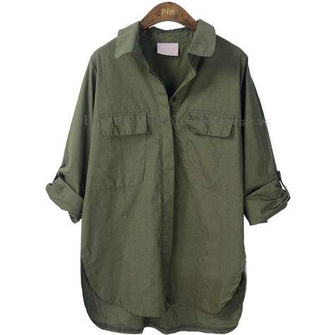 Army Green Lapel Batwing Long Sleeve Pocket Shirt ($35) ❤ liked on Polyvore featuring tops, shirts, jackets, outerwear and green Button Collar Shirt, Olive Green Shirt, Pocket Shirt, Jacket Pattern, Green Shirt, Dream Clothes, Collar Shirts, Shirt Sleeves, Aesthetic Clothes