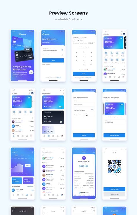 MoBank - Banking App UI Kit Mobile Banking Application UI Kit Mobile Banking App Ui Design, Banking App Ui, Dashboard Ui Design, App Wireframe, Fintech App, Mobile Banking App, Restaurant App, Ui Ux 디자인, App Ideas