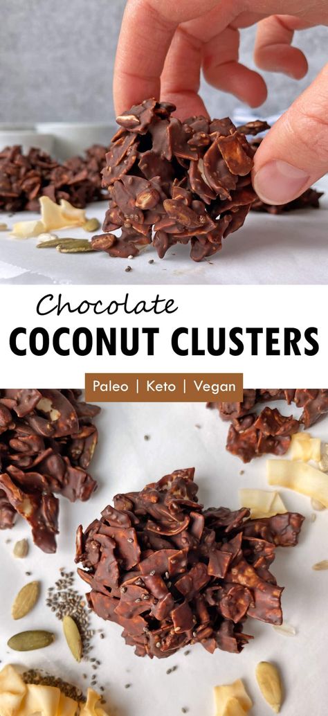 Keto Coconut Clusters, Coconut Clusters Recipe, Chocolate Coconut Clusters, Coconut Clusters, Chocolate Coconut Cookies, Dark Chocolate Coconut, Chocolate Clusters, Homemade Dark Chocolate, Healthy Cookie