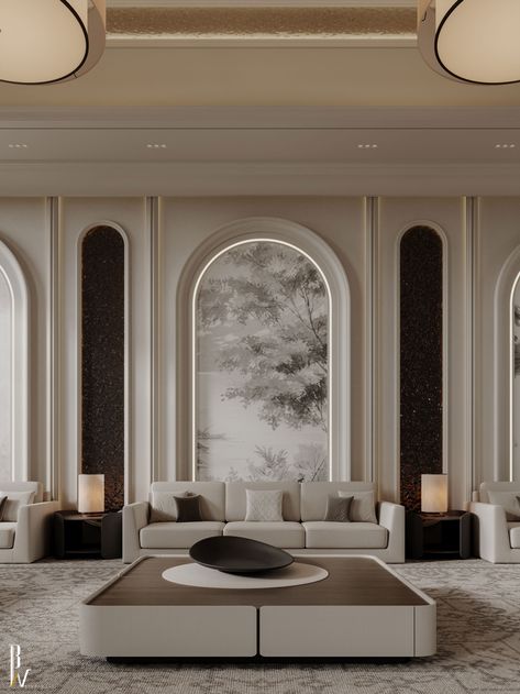 Majlis (Neo Classic) :: Behance Neo Classical Interiors, Classical Living Room, Design Hall, Classical Interior, Neoclassical Interior, Sala Grande, Black And White Interior, Classic Interior Design, Classic Living Room