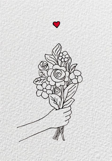 floral bouquet illustration Floral Arrangements Drawing, Bouquet Of Roses Drawing Simple, Flower Boutique Drawing, Rose Bouquet Drawing Simple, Hand Holding Bouquet Drawing, Bouquet Of Flower Drawing, Flower Bouquet Sketch Simple, Cute Flower Bouquet Drawing, Drawing Of Bouquet Of Flowers