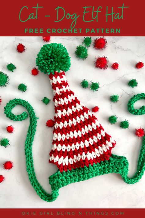 Crochet Santa Hat For Cat, Crochet Christmas Hat For Cat, Crochet Christmas Cat Hat Free Pattern, Cat Christmas Collar Crochet, Christmas Crochet Dog Sweater, Crochet Hat For Small Dog, Free Crochet Hat For Cat Pattern, Santa Hat For Cats Crochet, Dog Santa Hat Crochet Pattern