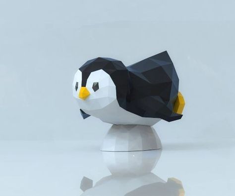 Swimming Penguin, Penguin Statue, Penguin Diy, Diy Craft Paper, Scoring Tool, Shadow Box Art, Papercraft Templates, Crafts Home, 3d Paper Crafts