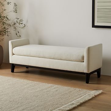 Harvey Bench | West Elm Mid Century Bench, Wood Dining Bench, Living Room Bench, Bed Bench, Bench Designs, Bedroom Bench, Indoor Bench, Upholstered Bench, Key Details