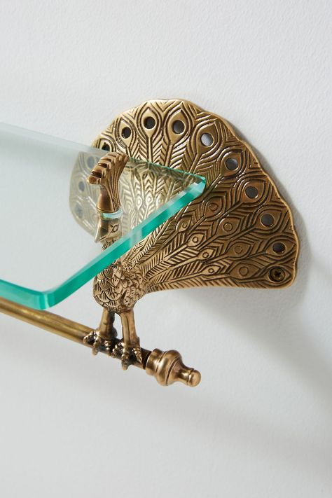 Ida Peacock Glass Shelf | Anthropologie Peacock Bathroom, Mirrored Cabinet, Glass Shelf, Indoor Outdoor Pillows, Texas Homes, Green Bathroom, Antique Inspiration, Mirror Cabinets, Bathroom Shelves