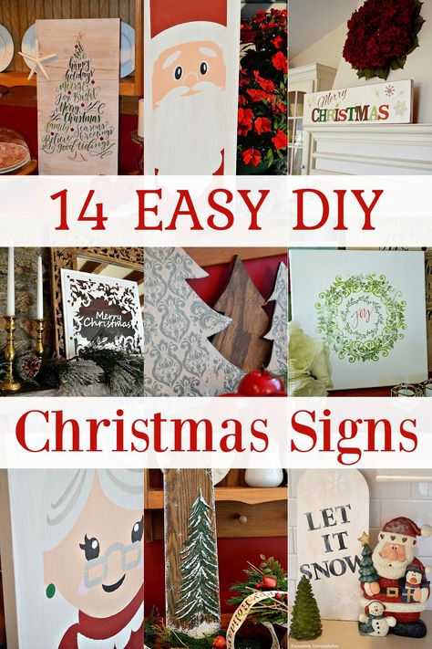 14 easy DIY Christmas Sign Ideas Diy Xmas Signs, Diy Christmas Signs Wood Simple, Large Christmas Signs Diy, Christmas Signs To Make, Homemade Christmas Signs Wood, Christmas Plaques Ideas, Noel Signs Christmas Diy, Diy Painted Christmas Signs, Diy Wood Christmas Signs