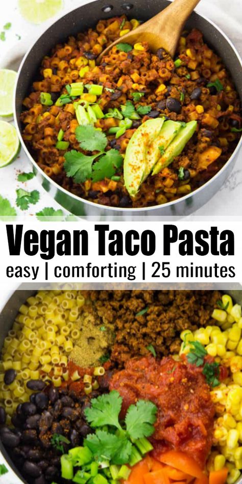 Vegan Mexican Pasta, Taco Pasta Vegan, Forks Over Knives Recipes Dinner, Vegan Taco Pasta, Resep Pasta, Vegan Taco, Vegan Dinner Recipes Easy, Bean Pasta, Taco Pasta