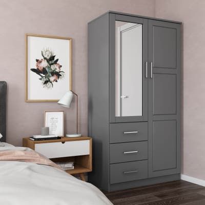 Armoire Wardrobe Closet, Solid Wood Wardrobes, Mirrored Door, Armoire Dressing, Raised Panel Doors, Bedroom Armoire, 2 Door Wardrobe, Mirrored Wardrobe, Wardrobe Armoire