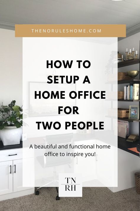 A super functional and beautiful home office for couples working from home. #workfromhome #homeoffice Home Office For 2 Ideas, Duo Home Office Ideas, Small Home Offices For Two, Home Office Space For Two, Desks For Two People Work Spaces, Husband And Wife Home Office Ideas, Home Office For Husband And Wife, Small Home Office With Two Desks, His And Her Office Space Home Modern