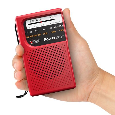 Powerbear’s handheld radio was designed to be the on-go-the-radio that is small enough to be with you all the time. Its dimensions are 4.6 x 2.7 x 1.1 inches and it weighs 3.7 oz. Tune into your favorite radio station any time. Perfect for camping, severe weather, or power outages. When off the grid, it can be a stressful time when you’re not in the loop of your local radio stations giving the latest update on the weather. Lasts over 800 hours on one set of batteries. Unplug from the world aroun Electronic Musical Instruments, Portable Radio, Radio Stations, Car Speakers, Wearable Technology, Severe Weather, Home Tv, Free Stuff, Radio Station