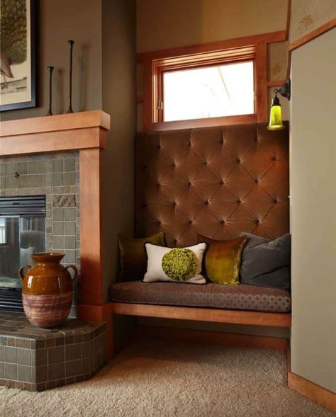 28 Extremely Cozy Fireplace Reading Nooks For Curling Up In Contemporary Craftsman Interior, Alcove Seating, Craftsman Interior Design, Craftsman Living Room, Craftsman Interior, Contemporary Craftsman, Built In Seating, Eclectic Living Room, Cozy Fireplace