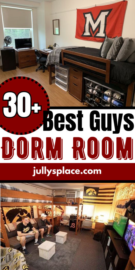 guys dorm room Athlete Dorm Room, Guy Dorm Rooms Decorations, Nerd Dorm Room, Dorm Boys College, Dorm Room Boys Ideas, College Room Decor For Guys, Dorm Room Guys Ideas, Gaming Dorm Room, College Dorm Room Ideas Men