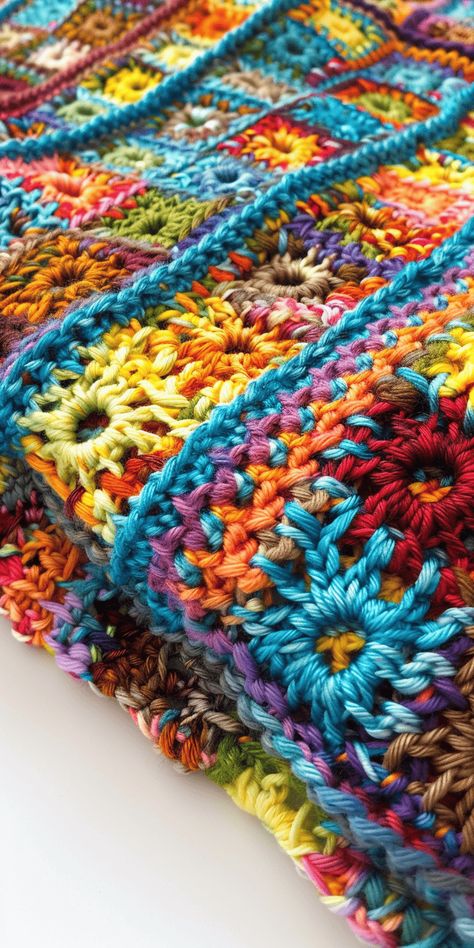 Easy Comfort Blanket Crochet Pattern Tie Dye Granny Square, Peruvian Crochet Pattern, Fabric Backing On Crochet Blanket, Crochet Pattern For Variegated Yarn, 3 Inch Granny Square Pattern, Yarn Scraps Crochet Blanket, Scrap Projects Crochet, 6 Color Crochet Blanket, Granny Square Crochet Blanket Free Pattern