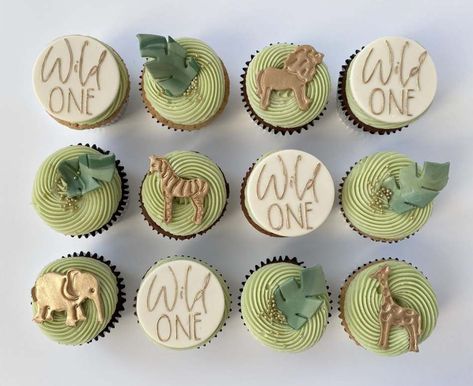 Wild Animal Cupcakes, Wild One Cupcakes, Jungle Theme Cupcakes, Jungle Cupcakes, Birthday Cupcakes Boy, Safari Cupcakes, 1st Birthday Cupcakes, First Birthday Cupcakes, Baby Shower Sweets