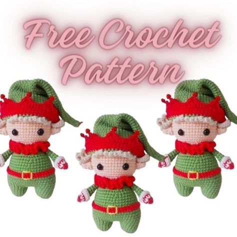 Amigurumi Christmas Elf Free Crochet Pattern Crochet Elf Ornament Free Pattern, Christmas Elf Amigurumi Free Pattern, Crochet Elf Gnome, Crochet Elf Pattern Free, Crochet Elf Pattern, Crochet Christmas Elf, Elf Crochet, Baby Blanket Knitting Pattern Easy, Crochet Elf