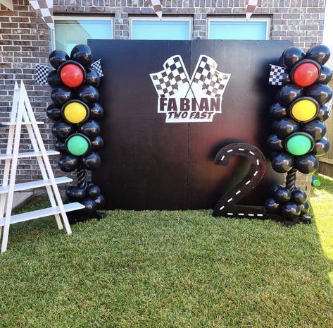 Car Backdrop Birthday Parties, Car Racing Decorations, 50th Birthday Racing Theme, Car Show Decorations, Race Track Decorations, 2 Fast Backdrop, Racing Balloon Arch, Race Car Birthday Backdrop, Drag Racing Birthday Party