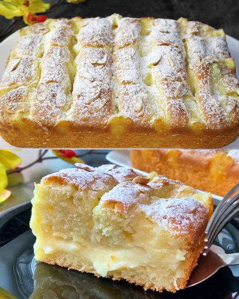 Luscious Lemon Cake with Melting Custard Filling (Ready in 15 Minutes Prep!) - Greenku Recipes Custard Cake Recipes, Moist Lemon Cake, Lemon Custard, Lemon Cake Recipe, Lemon Dessert Recipes, Custard Cake, Leftover Cake, Custard Recipes, Lemon Pudding