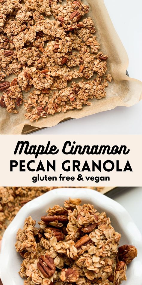 Gluten Free Breakfasts, Cinnamon Roll Granola, Breakfast Videos, Pecan Granola, Homemade Granola Healthy, Dessert Homemade, Cinnamon Granola, Gluten Free Granola, Granola Healthy