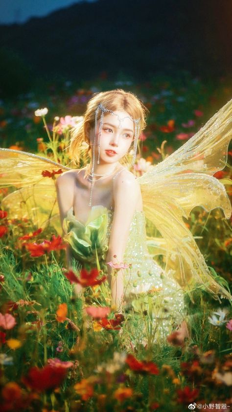 Korean Fairy Aesthetic, Flower Fairy Photoshoot, Fairy Cosplay Photoshoot, Fairy Shoot Ideas, Ren Faire Fairy Costume, Fairy Concept Photoshoot, Ulzzang Fairy, Fairy Theme Photoshoot, Royalty Photoshoot