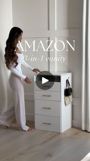 5.5M views · 172K reactions | Tap link in bio or comment “VANITY” to shop! Amazon Space-saving vanity!!😍 Follow me @interiordesignerella for links as Meta is rolling out a new feature where we will all only get DMs from those we follow❤️ So for those who follow & comment “VANITY” check your DM as you will automatically get links sent to you! But no pressure to follow!🤗❤️ If you prefer not to follow or if they don’t send (IG can have a lot of glitches!🙈) you can always tap the link in my bio to shop!🥰 This compact space-saving vanity has everything I need to get ready for the day!!! 💁🏽‍♀️ It comes with a glass desktop, flip-up mirror, cushioned stool and has ample storage space!!✨🤗 It’s designed to be multifunctional so can serve as a small desk space or nightstand too!! 🥰 Choose fr Small Space Vanity Ideas, Vanity Next To Bed, Small Desk Space, Small Vanity Ideas, Small Makeup Vanity, Makeup Storage Ideas, Small Apartment Interior, Desks For Small Spaces, Small Vanity