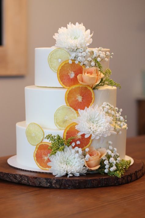 Citrus Wedding Cake, Orange Birthday Cake, Tower Cake, Citrus Wedding, June Wedding, Decorated Cakes, Orange Cake, 1st Birthday Cake, Wedding Shower