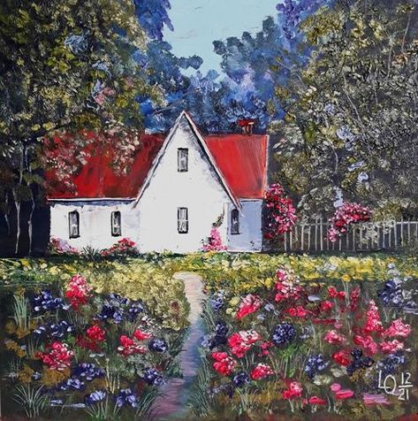 DPW Search - Affordable Original Fine Art and Artist Websites House Village, Cottage Painting, Rural House, Old Cottage, Print Painting, Rustic Cottage, Cottage Farmhouse, Cottage House, Oil Paints