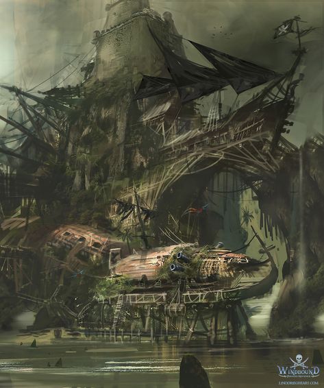 ArtStation - Windbound: Pirate's Revenge, Lino Drieghe Guild Wars, Pirate Island Art, Pirate Island, Pirate Art, Guild Wars 2, Pirate Adventure, Fantasy Castle, Fantasy Setting, Fantasy Places