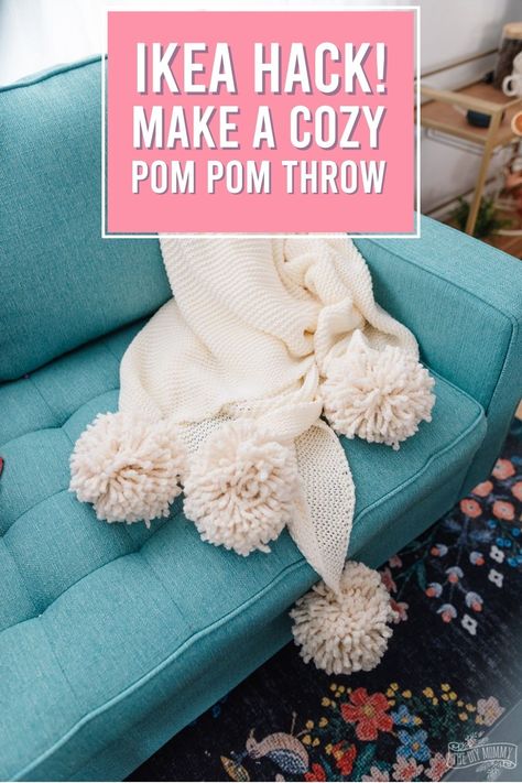 Large Pom Poms, Pom Pom Throw Blanket, Pom Pom Throw, Winter Decorations Diy, Pom Pom Maker, Diy Ikea Hacks, Blanket Diy, Pom Pom Trim, Christmas Blankets