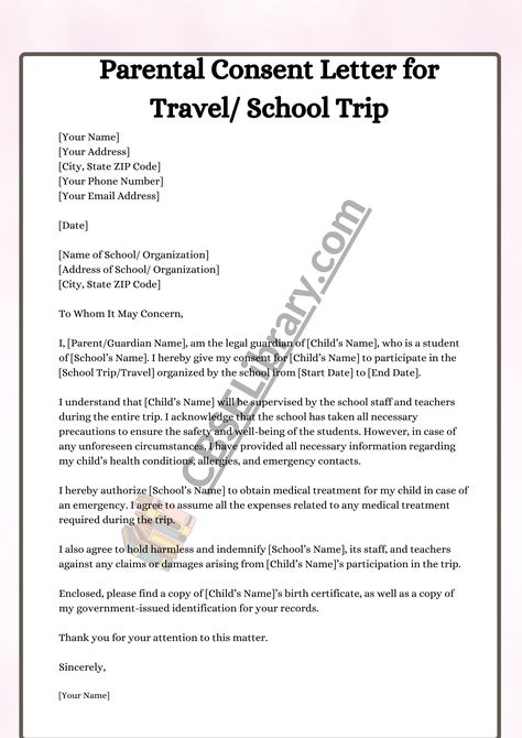 Consent Letter | Format, Sample and How To Write a Consent Letter for School? - CBSE Library Consent Letter Format, Parent Consent Letter, Consent Letter Sample, Consent Letter, Letter Writing Examples, Letter Format Sample, Letter Writing Samples, Parental Consent, School Field Trip