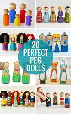 20 Perfect Peg Dolls - for all kind of pretend play! Wooden Peg Doll Ideas, Peg Dolls Ideas, Diy Peg Dolls, Wood Rocking Horse, Clothespin Doll, Wooden Peg Dolls, Wood Peg Dolls, Doll Diy, Operation Christmas Child