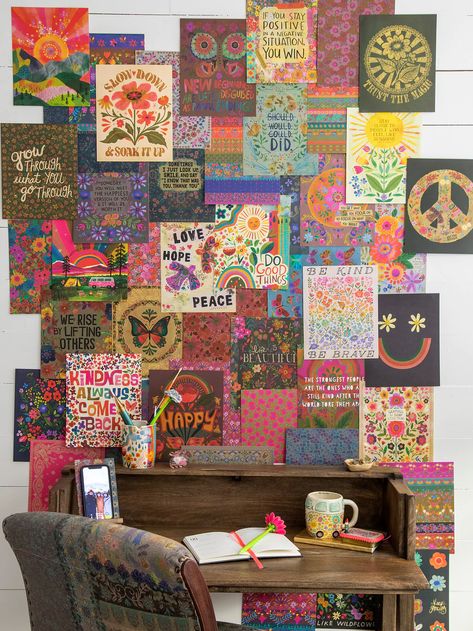 Wall Collage Kit – Natural Life Bohemian Wall Collage, Boho Wall Collage, Interior Design Eclectic, Quirky Living Room, Colorful Boho Home, Maximalist Interior Design, House Aesthetics, Hippie House, Maximalist Interior