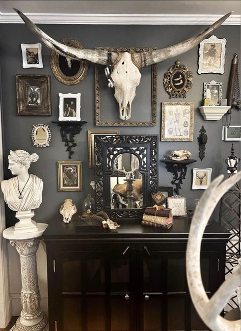 Edgy Home Aesthetic, Witchy Western Decor, Country Goth Home Decor, Gothic Country Decor, Cowboy Gothic Decor, Southwest Gothic Decor, Country Dark Aesthetic, Gothic Inspired Living Room, Moody Romantic Home Decor