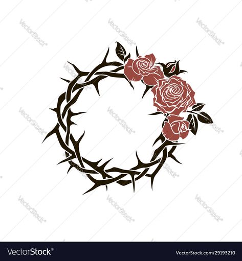 Rose Crown Tattoo, Crown Of Roses Tattoo, Thorn Crown With Flowers Tattoo, Crown Of Thorns Wrap Around Tattoo, Crown Of Thorns With Flowers, Rose With Thorns Drawing, Rose Thorn Tattoo, Chanel Tattoo, Crown Of Thorns Illustration