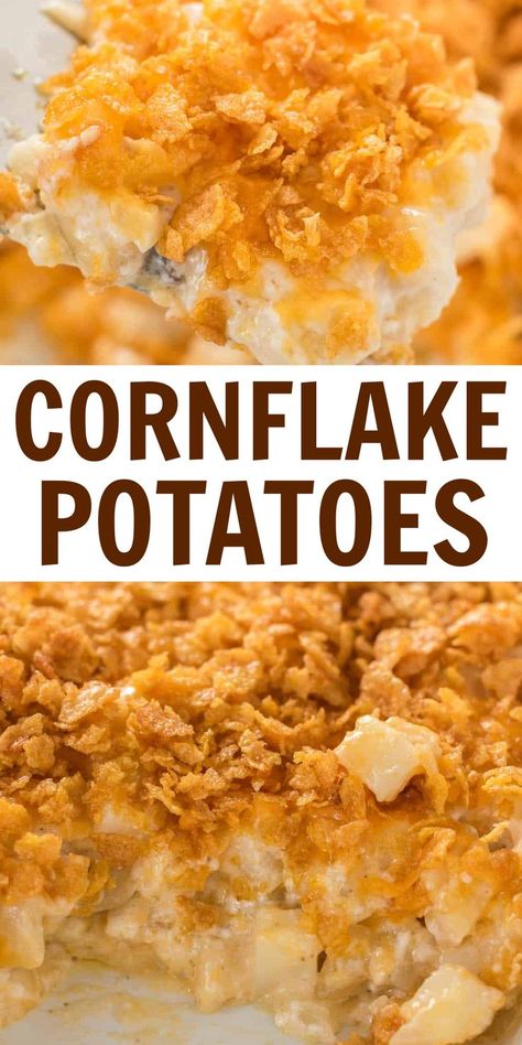 Cornflake Potatoes, Flake Recipes, Crunchy Corn, Cheesy Potatoes Recipe, Corn Flake, Frozen Potatoes, French Fried Onions, Hash Brown, Corn Flakes