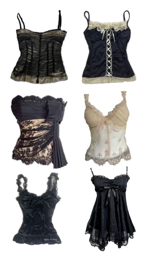 Cute lace tops black and white bow detail Cute Lace Tops, Journal Clothes, Spaghetti Tops, Babydoll Tops, White Lace Top, Black Lace Tops, Tops Black, Swaggy Outfits, White Bow