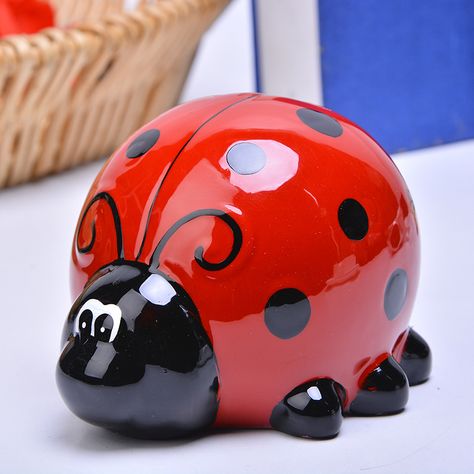 Ceramic Ladybug Insect Coin Bank Money Saving Box Homemade Piggy Banks, Ceramic Ladybug, Piggy Bank Ideas, Ladybug Insect, Money Saving Box, Bank Money, Savings Box, Cute Piggies, Money Bank