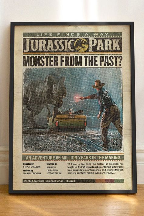 Movie poster print, classic movie poster, Jurassic Park Poster - Dinosaur Decor - Park ranger - Jurassic Park Film poster - Movie Vintage Style Newspaper - Geek decor Print a4 a3 a2 Jurassic Park Bedroom Decor, Jurassic Park Poster Vintage, Jurassic Park Newspaper, Jurassic Park House Decor, Jurassic Park Home Decor, Jurassic Park Themed Bedroom, Jurassic Park Room Decor, Dinosaur Room Decor Ideas, Jurassic Park Bedroom Ideas