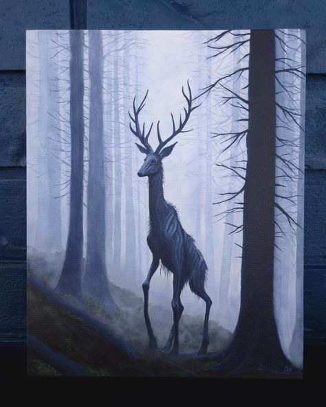 Swipe to see some progress photos of The Forest Guardian!! This was the first painting in my creepy critters collection, I'm currently working on the 4th one and can't wait to share it with you all! ° ° ° #crytidcreature #acrylicpainting #smallbusiness #spookyart #weirdcore #gothicdecor #cryptid #fantasy #oddities #curiosities #goth #horrorart #art #painting Cryptid Art, Forest Guardian, Lino Cuts, Progress Photos, Paint Nite, Gothic Decor, Artist Paint, Horror Art, Woodland Animals