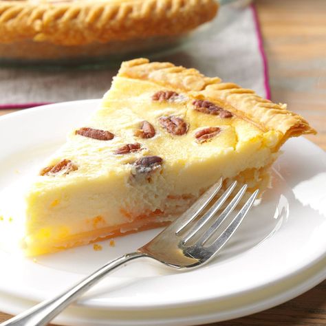 Cream Cheese-Pineapple Pie Recipe -I've made this pie many times for friends, relatives, guests, church suppers and bazaars, and I'm always getting requests for the recipe. I've lived on farms all my life—we used to have a potato farm on Long Island, and now my son farms his own land and manages mine here in Delaware, growing soybeans and wheat. —Elizabeth Brown, Clayton, Delaware Church Homecoming Food, Southern Grandma Recipes, Old School Lunchroom Recipes, Christian Recipes, Desserts Potluck, Church Recipes, Pineapple Pie, Slice Of Pie, Grandma's Recipes