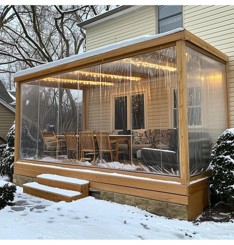 Winter Patio Ideas Cold Weather, Deck Curtains, Enclosed Gazebo, Outdoor Patio Diy, Winter Nature, Backyard Retreat, Clear Vinyl, Porch Patio, Diy Patio