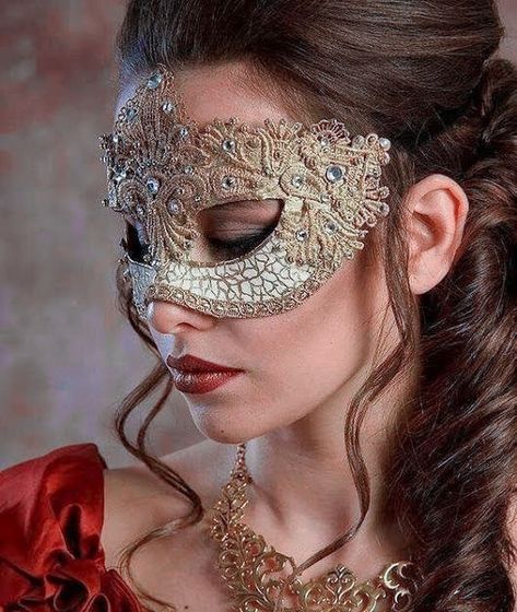 Masquerade Mask, Mask, Red, Hair, Gold