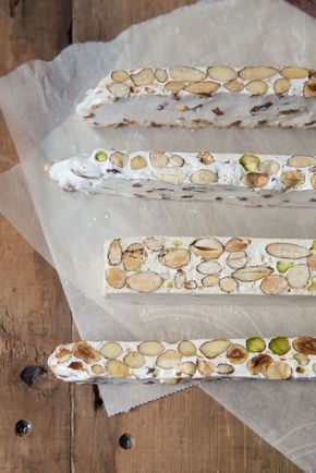 Homemade Torrone Recipe • theVintageMixer.com #ediblegifts #homemadecandy French Creme, Torrone Recipe, Nougat Recipe, French Buttercream, Caramel Recipe, Coconut Dessert, Cream Dip, French Cream, Italian Pastries