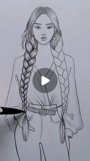 Kelly Edelman on Instagram: "How to draw braids ✏️ Adjust zigzag length/width to change braid shape. #art #artwork #artist #sketch #hair #cartoon #anime #draw #drawing #sketchbook #fashion #style #illustration" Draw French Braids, Twin Braids Drawing, How To Draw French Braids, Girl With Braids Drawing, How To Draw A Braid, Draw Braids, Sketch Hair, Sketchbook Fashion, How To Draw Braids