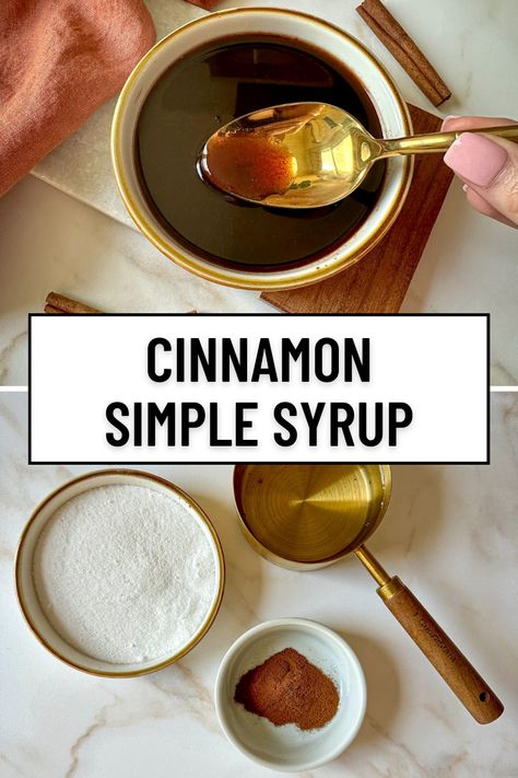 Cinnamon syrup is perfect for coffee or cocktails. This cinnamon simple syrup recipe is easy to make in 10 minutes using 3 simple ingredients: water, sugar, and ground cinnamon. Cinnamon Coffee Syrup Recipe, Honey Vanilla Cinnamon Simple Syrup, Autumn Spice Simple Syrup, Honey Coffee Syrup, Fall Simple Syrup, Cinnamon Simple Syrup Recipe, Simple Syrup Recipe For Cakes, Cinnamon Syrup For Coffee, Cinnamon Sauce Recipe