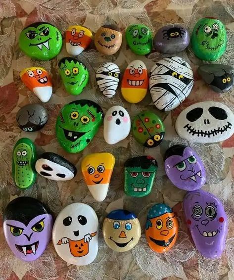 30+ Spooktastic Halloween Rock Painting Ideas - HubPages Rock Halloween Painting, Halloween Themed Painted Rocks, Halloween Stones Painting, Simple Halloween Rock Painting Ideas, Cute Simple Rock Painting Ideas, Painted Rocks Halloween, Halloween Crafts Paint, Halloween Rock Painting Ideas Easy, Halloween Rocks Painted Ideas