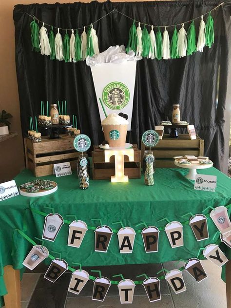 Starbucks Party Birthday Party Ideas | Photo 6 of 9 Frappe Birthday, Starbucks Birthday Party, Starbucks Party, Starbucks Birthday, Birthday Party Packs, Coffee Party, 13th Birthday Parties, Birthday Party For Teens, Birthday Coffee