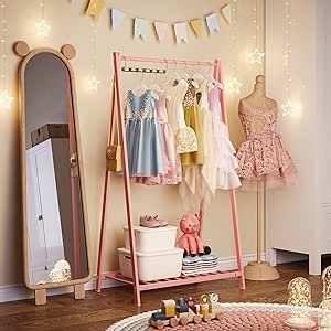 Dress Up Rack, Dress Up Corner, Dress Up Area, Dress Up Stations, Long Clothes, Kids Clothing Rack, Hanging Hats, Pink Clothing, Kids Garments