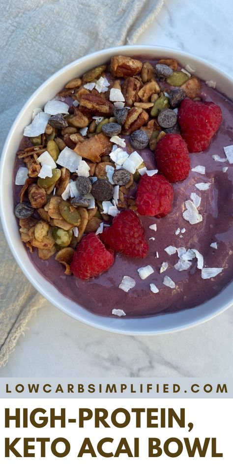 Low Carb Acai Bowl, Keto Acai Bowl Recipe, High Protein Acai Bowl, Low Calorie Acai Bowl Recipe, Healthy Acai Bowl Recipe, Acai Branding, Keto Acai Bowl, Low Carb Smoothie Bowl, Diy Acai Bowl Recipes